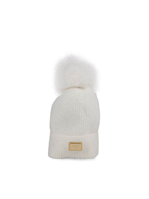 Cappello in maglia con pon pon in volpe bianco YES LONDON | CP VBIANCO